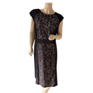 London Style Collection Women's Lace Black Midi Dress Plus Size 18W Fully Lined
